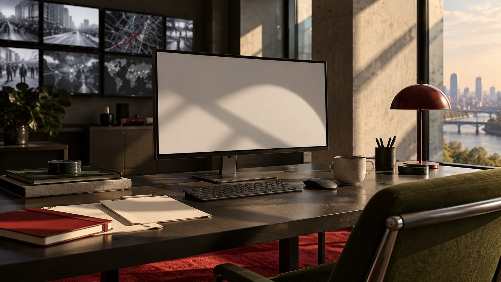 Contemporary desk and monitor